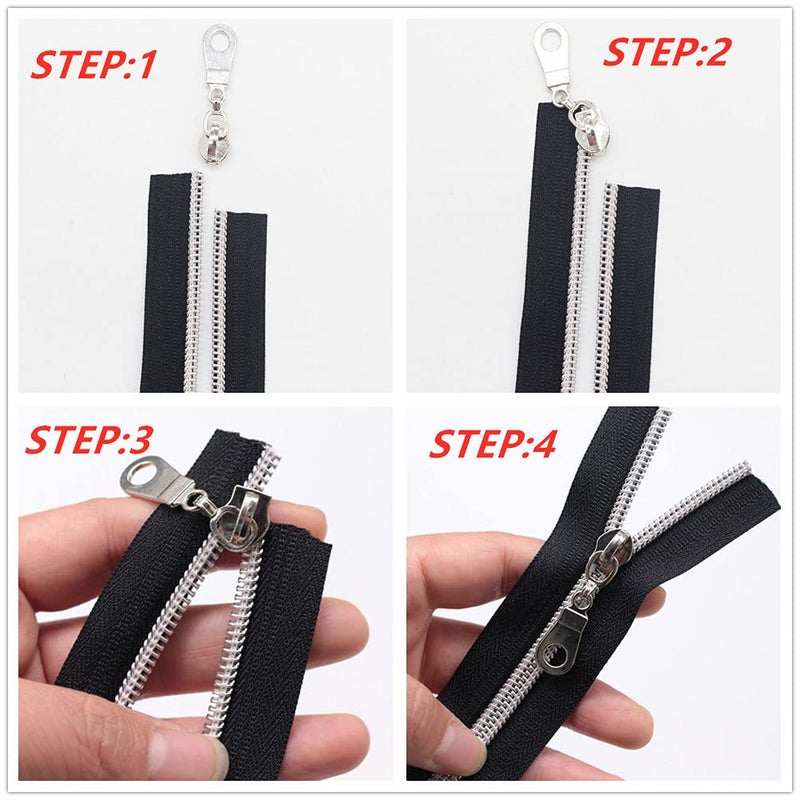 MebuZip سحابات نايلون معدنية برونزية عتيقة MebuZip #5 بطول 10 ياردات مع 25 قطعة من السحابات لحقائب الحرف اليدوية (أسود) - Image 3